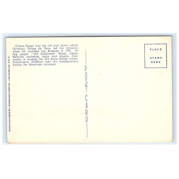 Vintage‎ Postcard Los Angeles California Pathway Of The Angels Olvera Street - Picture 2 of 2